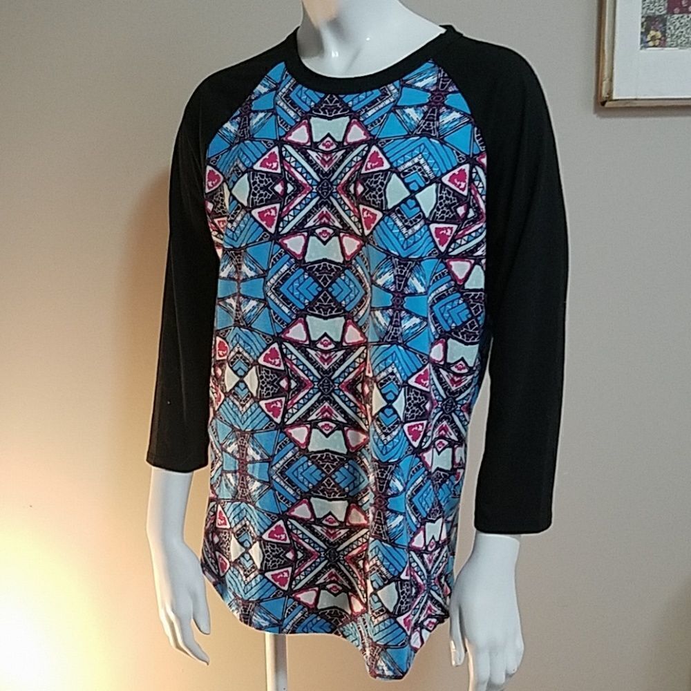 LuLaRoe Blue & Pink Long Sleeve Tee Shirt (Medium)